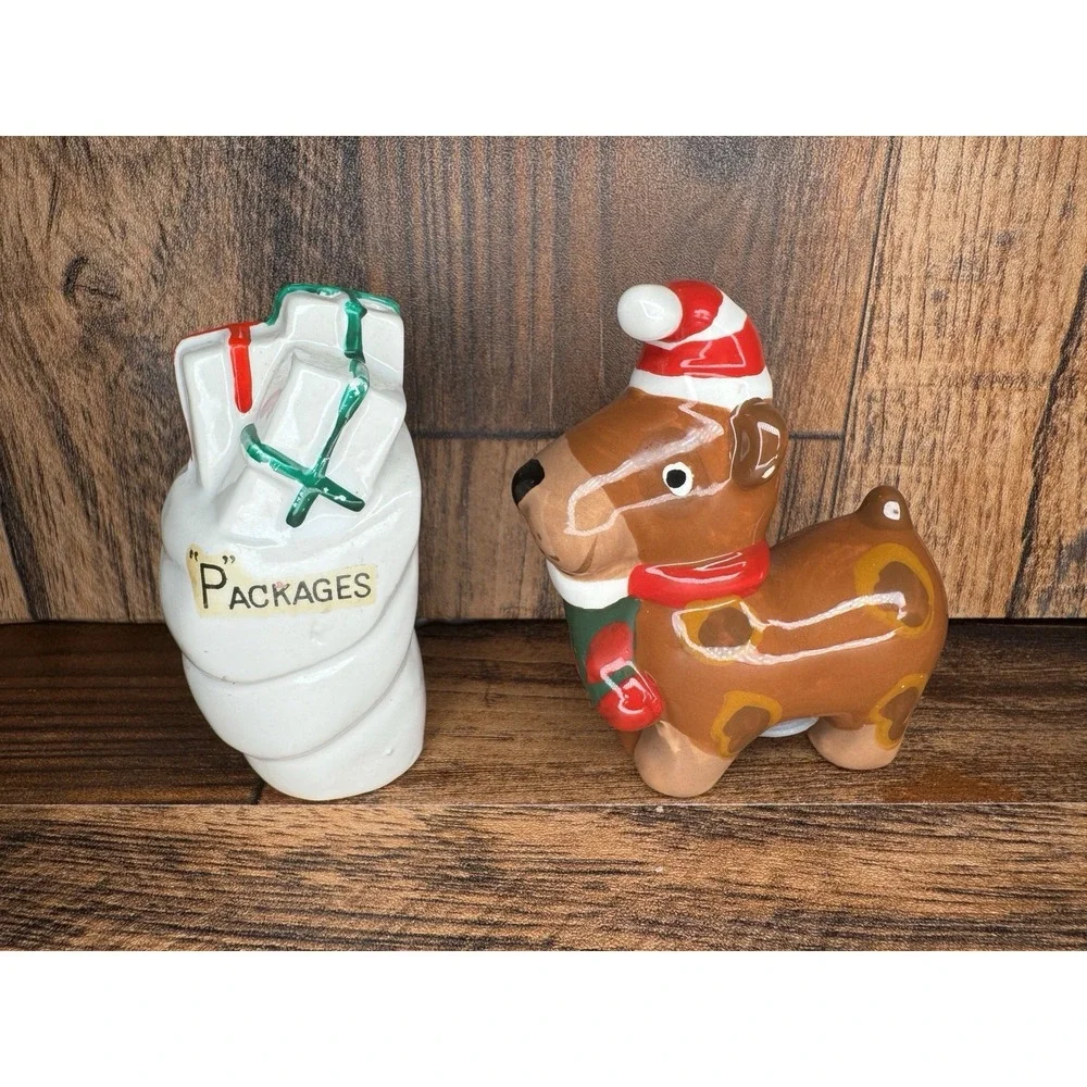 Christmas Reindeer & Packages Salt‎ Pepper Shakers Holiday Ceramic Set